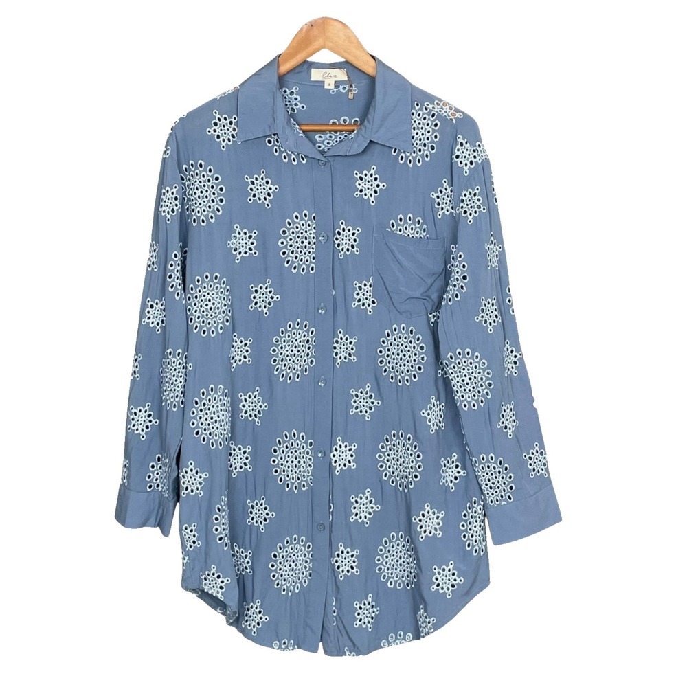 Elan Coastal Chic Eyelet Lace Tunic Top Womens S Artsy Minimalist Modern Scandi